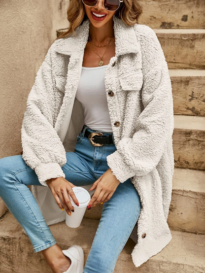 Cardigan Teddy Femme Manches Longues Boutonné
