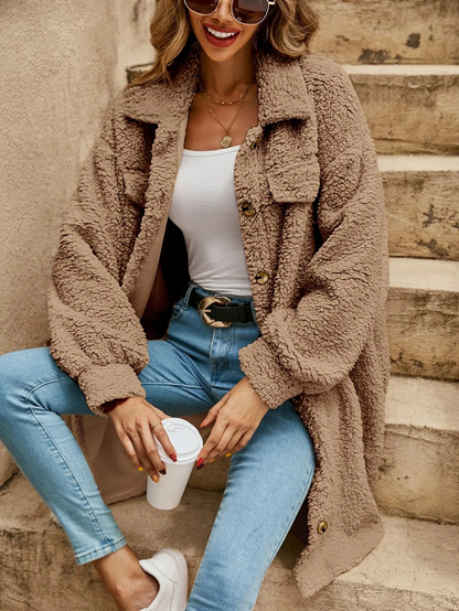 Cardigan Teddy Femme Manches Longues Boutonné