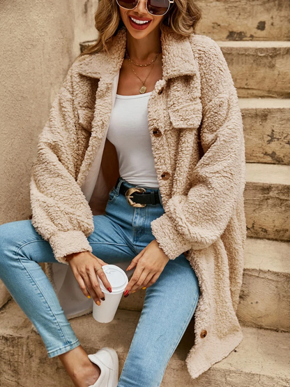 Cardigan Teddy Femme Manches Longues Boutonné