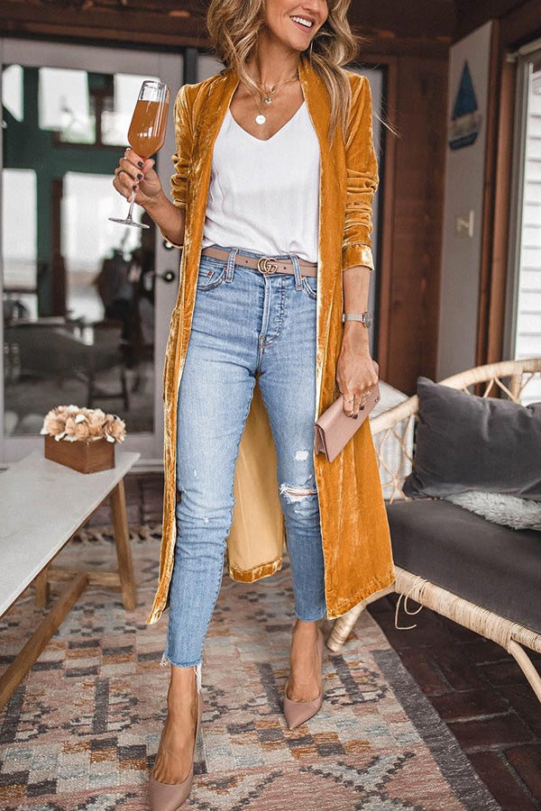 Cardigan en velours pour femmes, manches longues, élégant