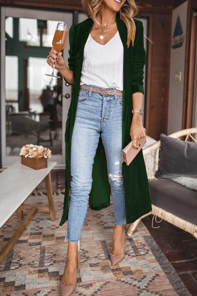 Cardigan en velours pour femmes, manches longues, élégant
