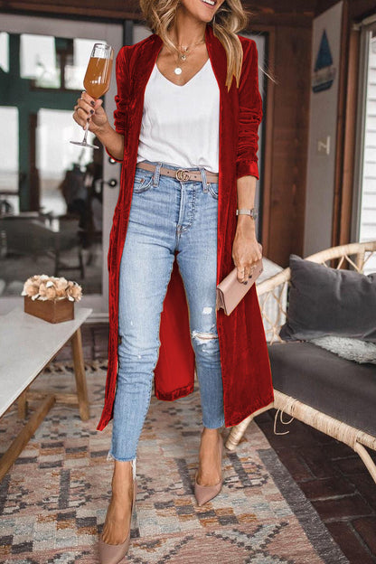 Cardigan en velours pour femmes, manches longues, élégant
