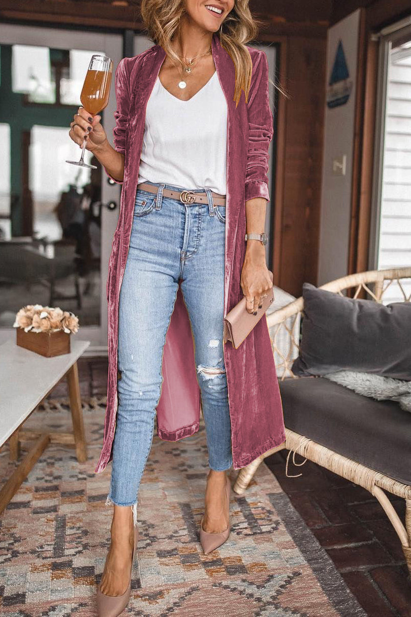 Cardigan en velours pour femmes, manches longues, élégant