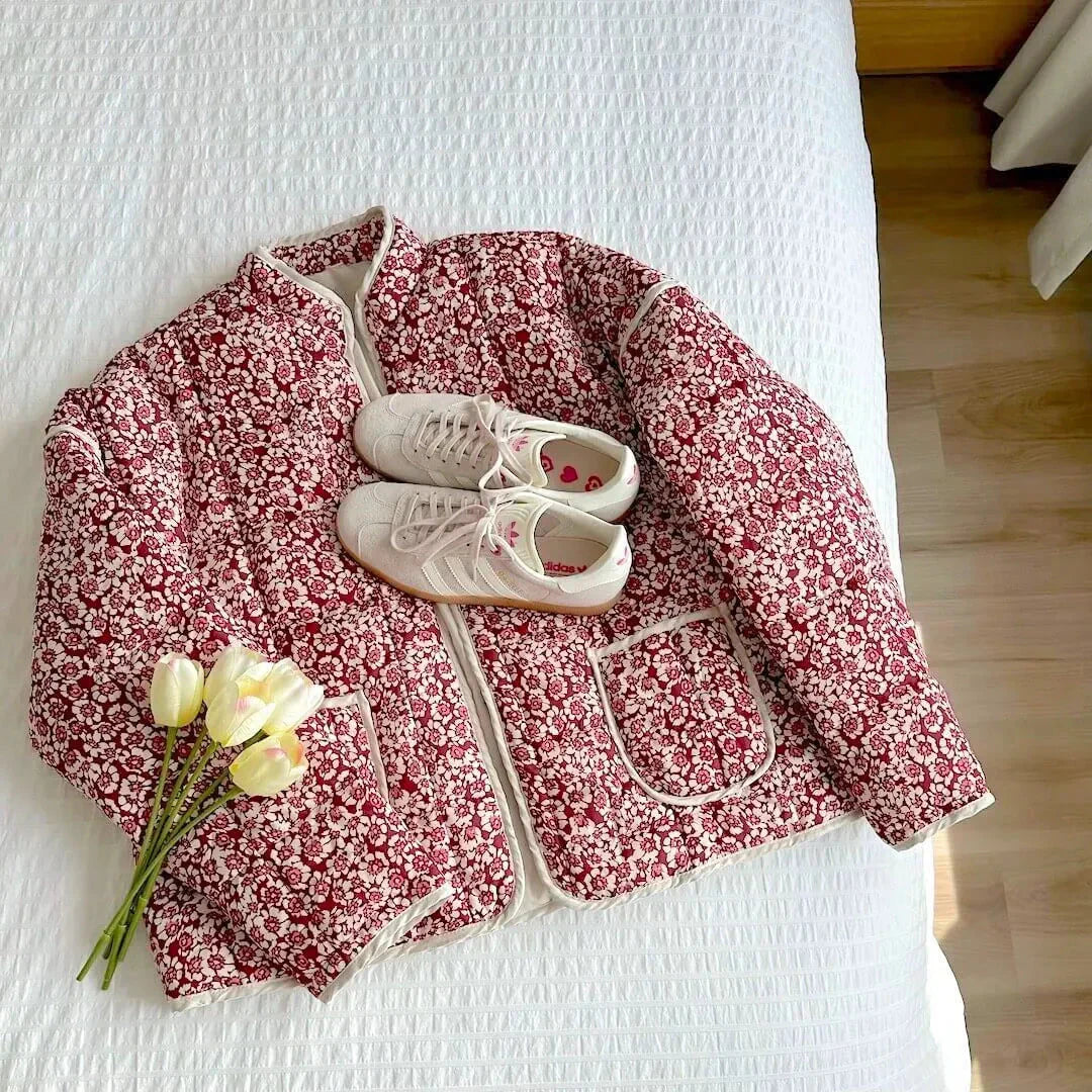 Blouson fleuri matelassé élégant pour femme