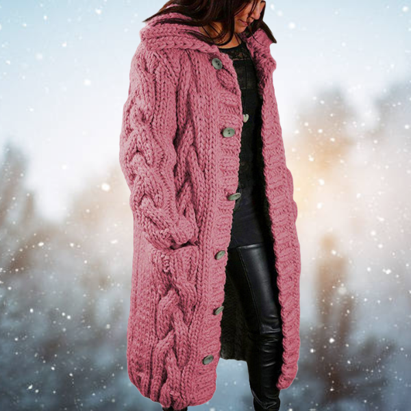 Gilet long tricoté torsadé en laine acrylique chaude
