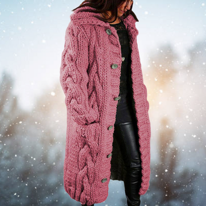 Gilet long tricoté torsadé en laine acrylique chaude