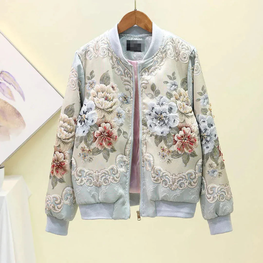 Blouson aviateur élégant avec broderies motif floral