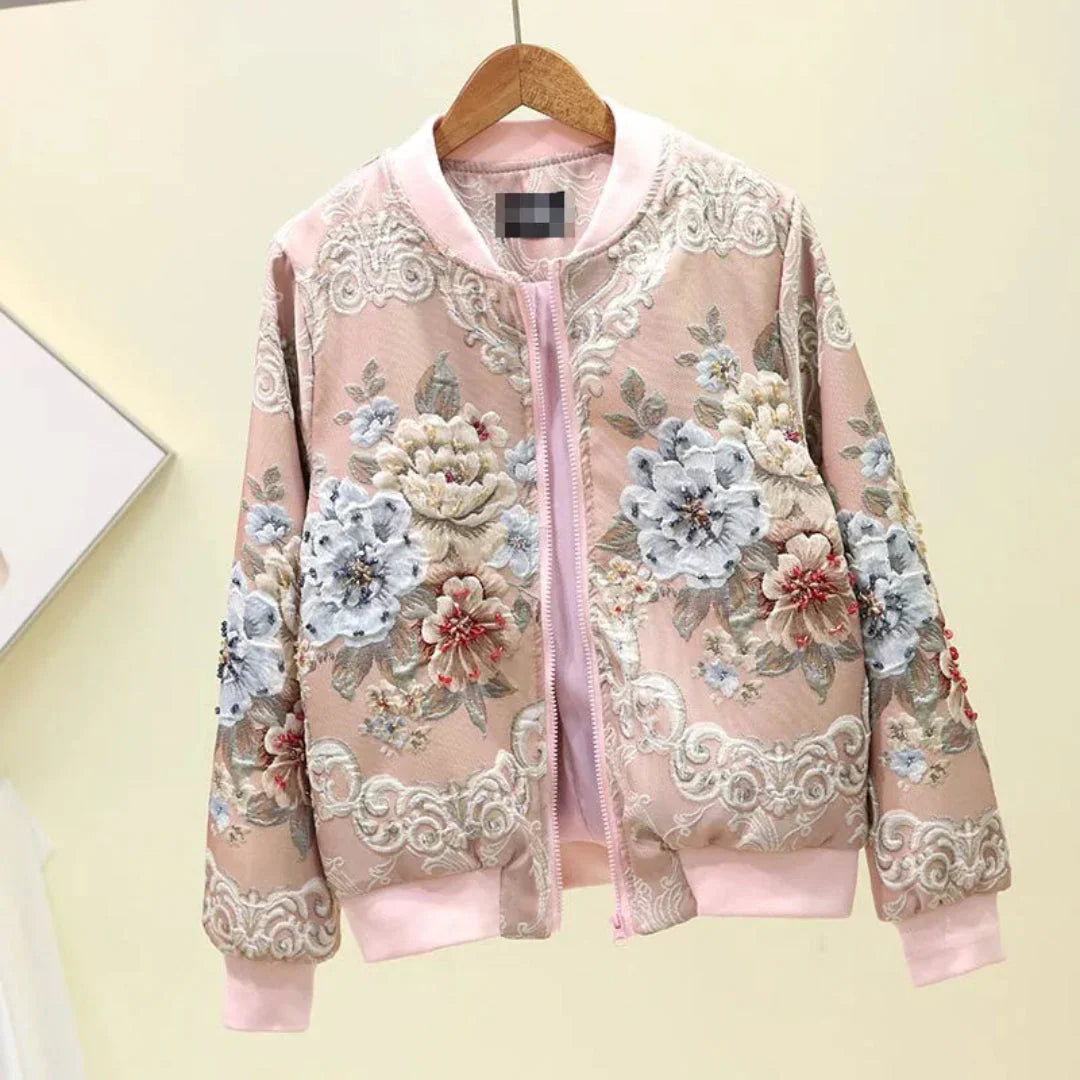 Blouson aviateur élégant avec broderies motif floral