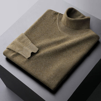 Elegantes Strickkleid mit hohem Kragen und Rippenbündchen - IdealeKleiden