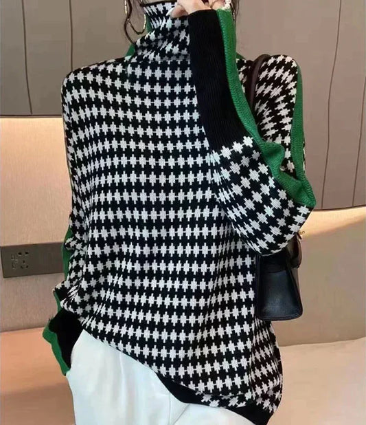 Gemusterter Rollkragen Pullover Damen - IdealeKleiden