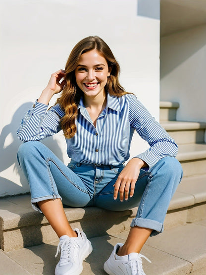 Chemisier tendance, rayé, manches longues, décontracté et chic
