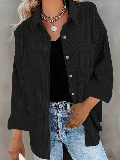 Pantalon élégant en velours côtelé avec blouse et boutons
