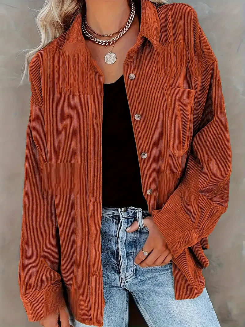 Pantalon élégant en velours côtelé avec blouse et boutons