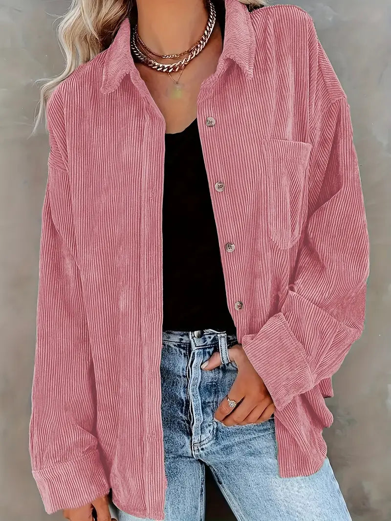 Pantalon élégant en velours côtelé avec blouse et boutons