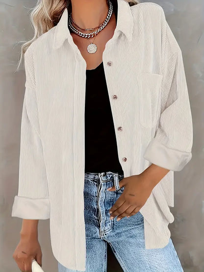 Pantalon élégant en velours côtelé avec blouse et boutons
