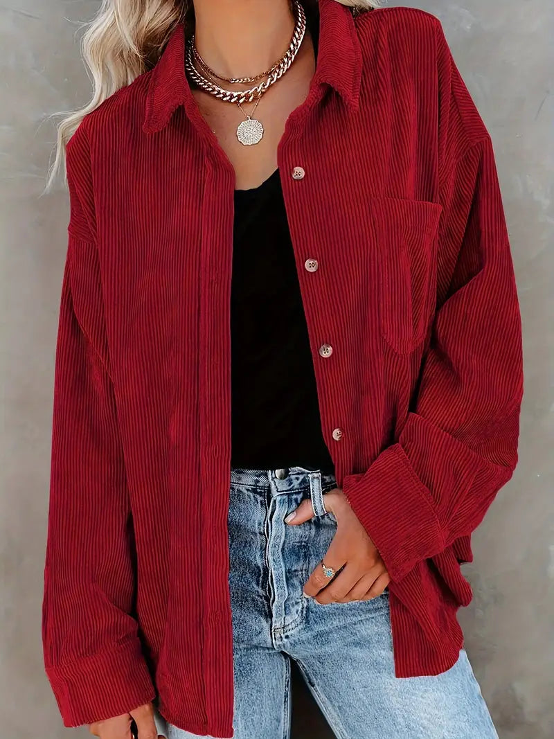 Pantalon élégant en velours côtelé avec blouse et boutons