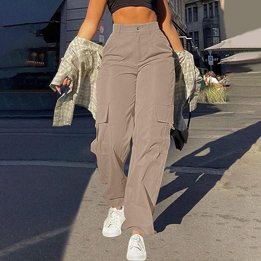 Pantalon cargo taille haute tendance style streetwear