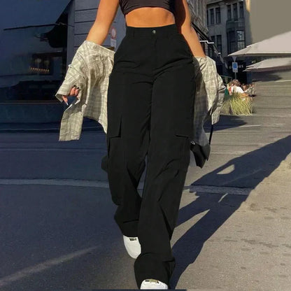Pantalon cargo taille haute tendance style streetwear