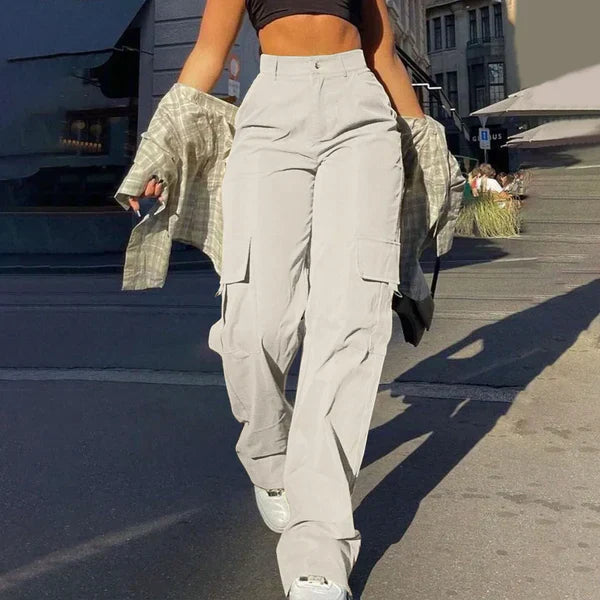 Pantalon cargo taille haute tendance style streetwear