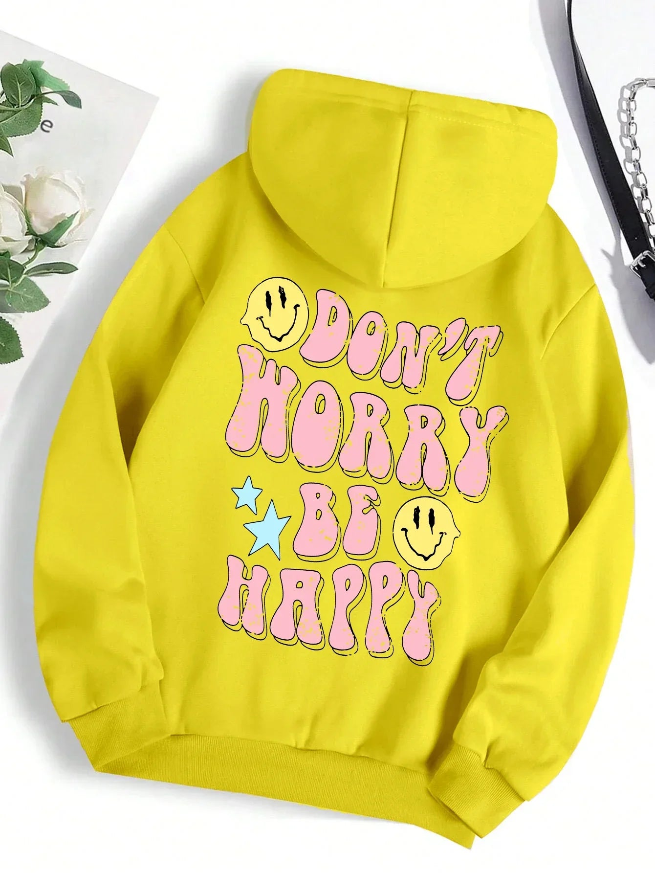 Sweat à capuche douillet femme Worry Be Happy