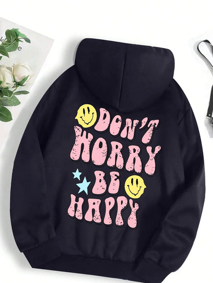 Sweat à capuche douillet femme Worry Be Happy