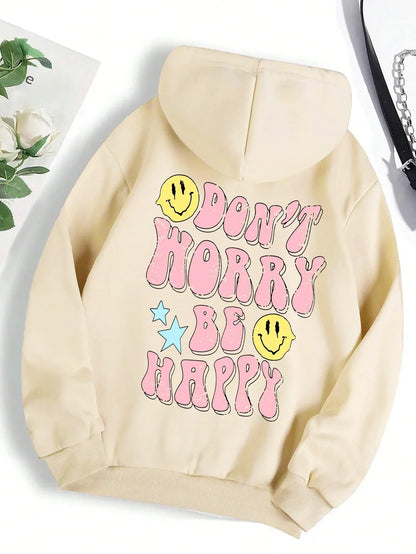 Sweat à capuche douillet femme Worry Be Happy