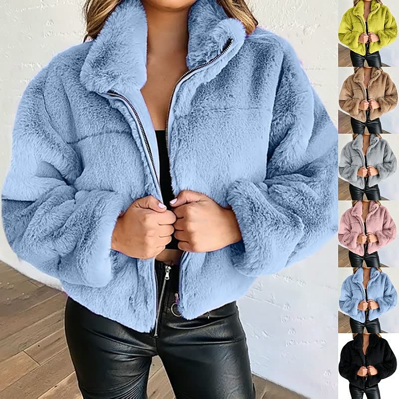 Damen Teddyjacke Warm Soft Reißverschluss - IdealeKleiden
