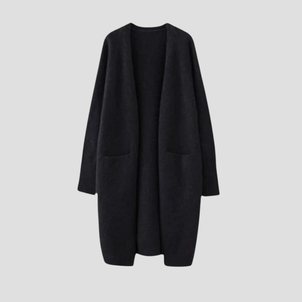 Gilet long ouvert en cachemire pour femme avec poches