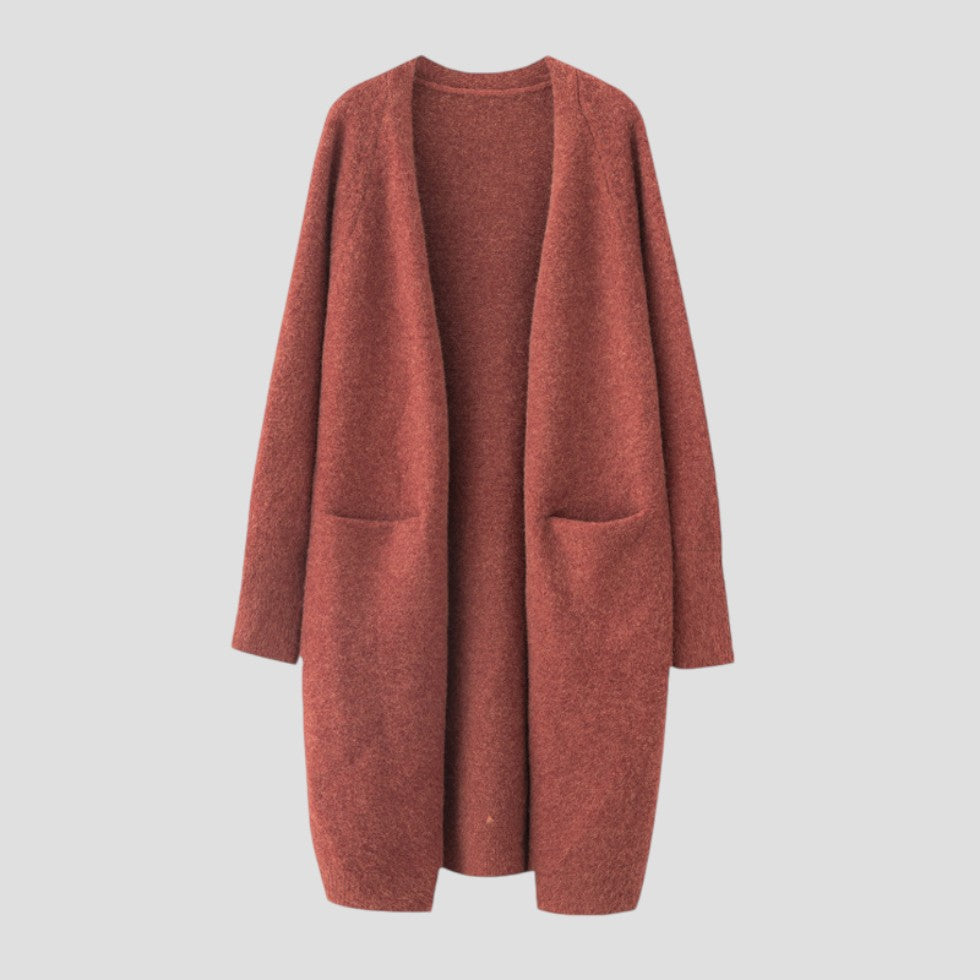 Gilet long ouvert en cachemire pour femme avec poches