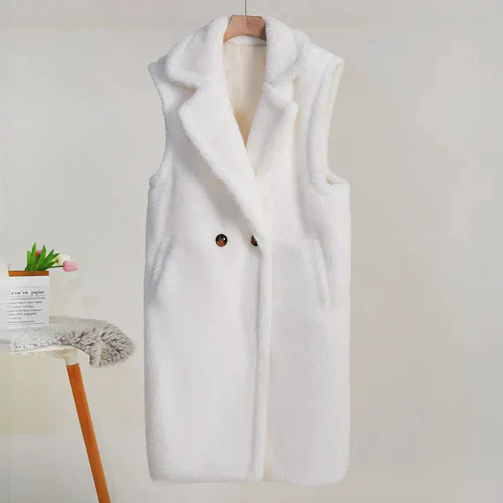 Veste teddy oversize douce sans manches mi-longue