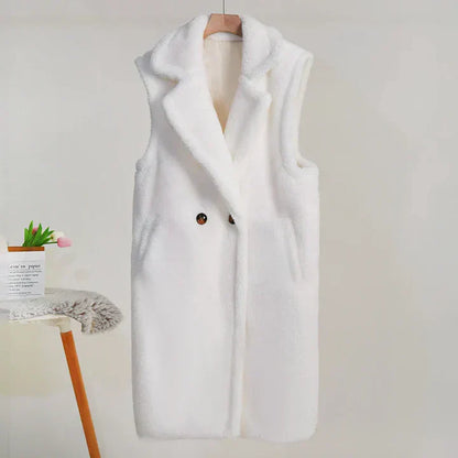 Veste teddy oversize douce sans manches mi-longue
