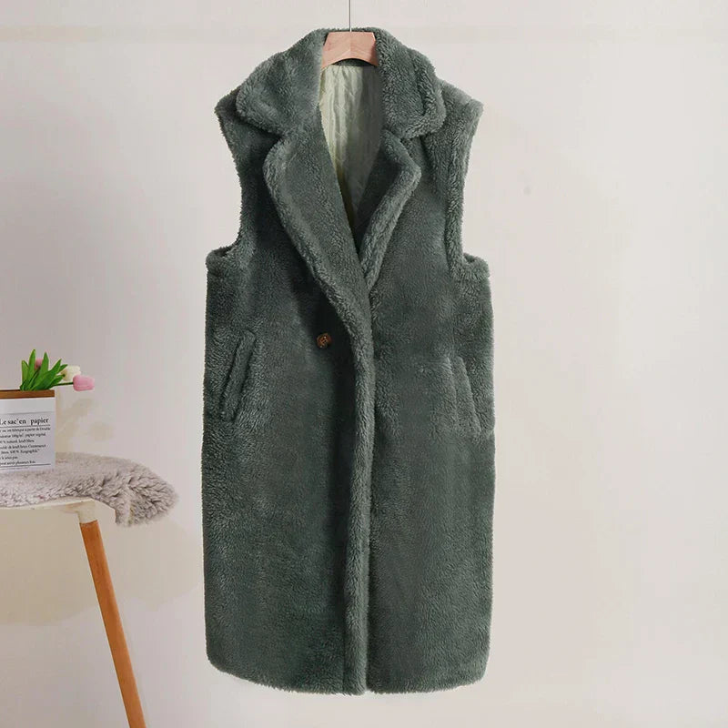 Manteau d'hiver en peluche sans manches pour femme