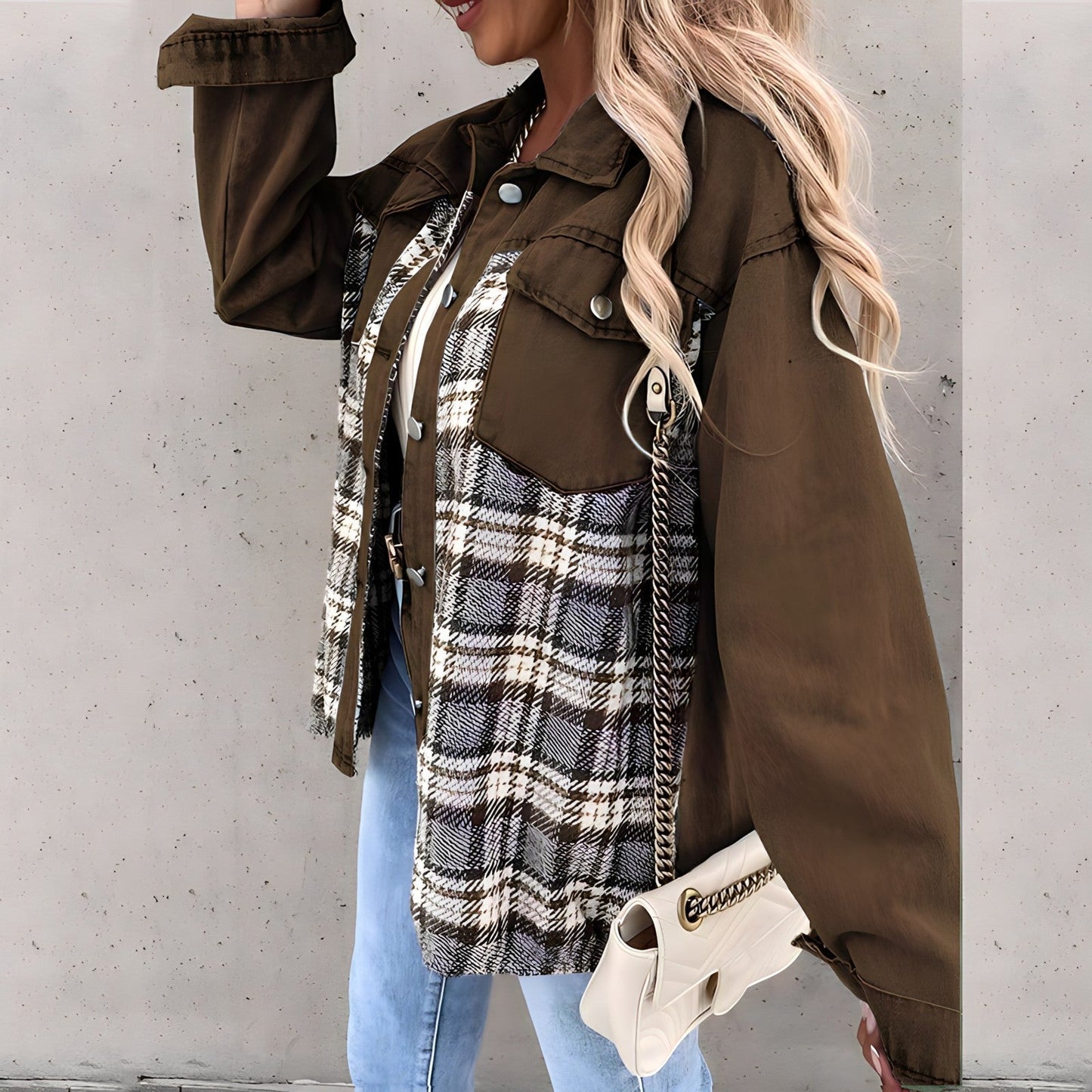 Karierte Damenjacke Modern Chic - IdealeKleiden