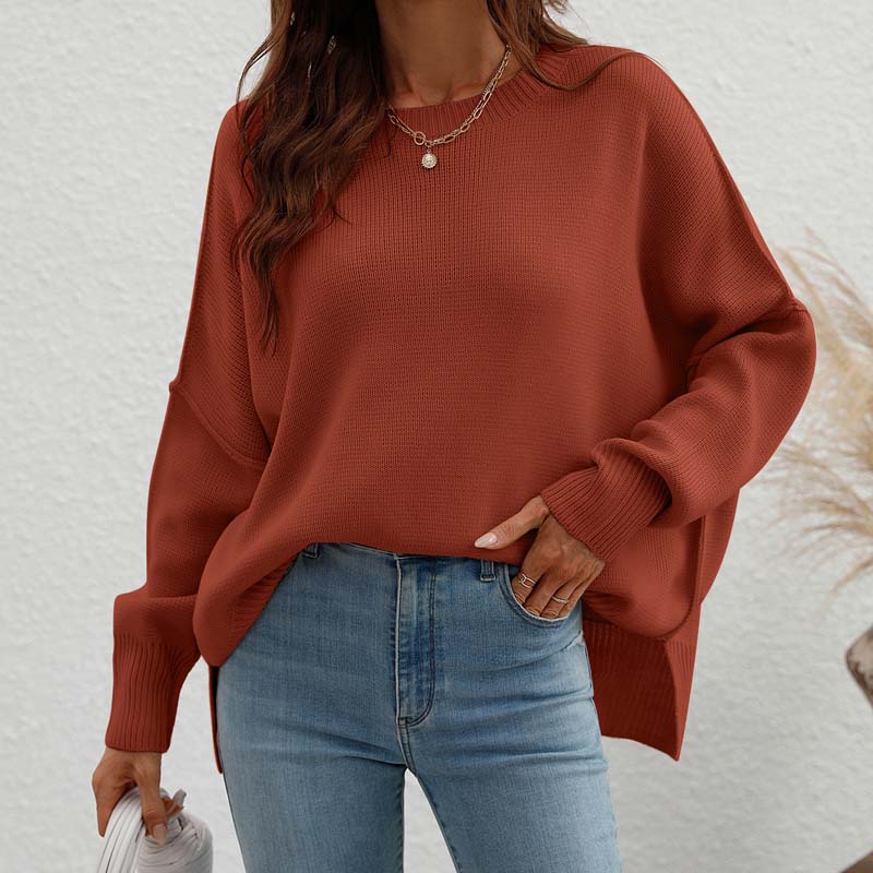 Pull-over tricoté pour femme, col rond, modèle d'automne