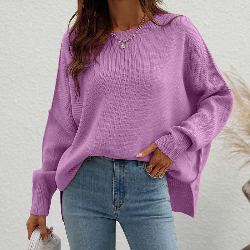 Pull-over tricoté pour femme, col rond, modèle d'automne
