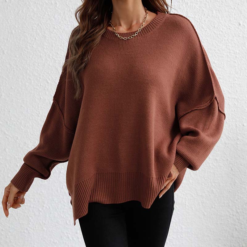 Pull-over tricoté pour femme, col rond, modèle d'automne
