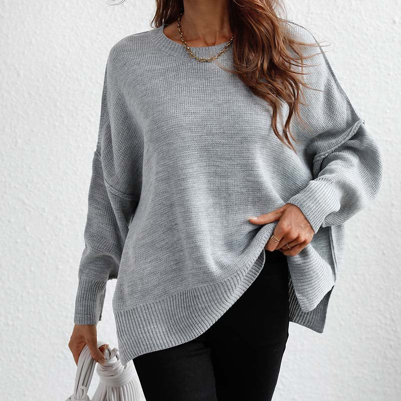 Pull-over tricoté pour femme, col rond, modèle d'automne