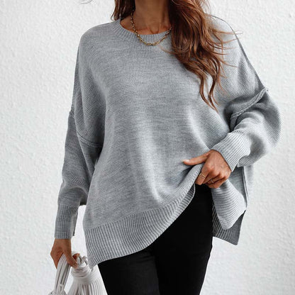 Pull-over tricoté pour femme, col rond, modèle d'automne