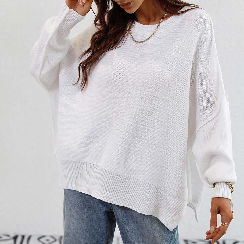 Eleganter Strickpullover Einfarbig Freizeitmodell - IdealeKleiden
