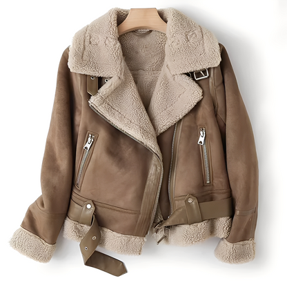 Blouson en cuir femme | Blouson motard femme en peau de mouton chaude