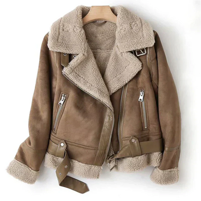 Veste en cuir doublée sherpa Chaude et élégante