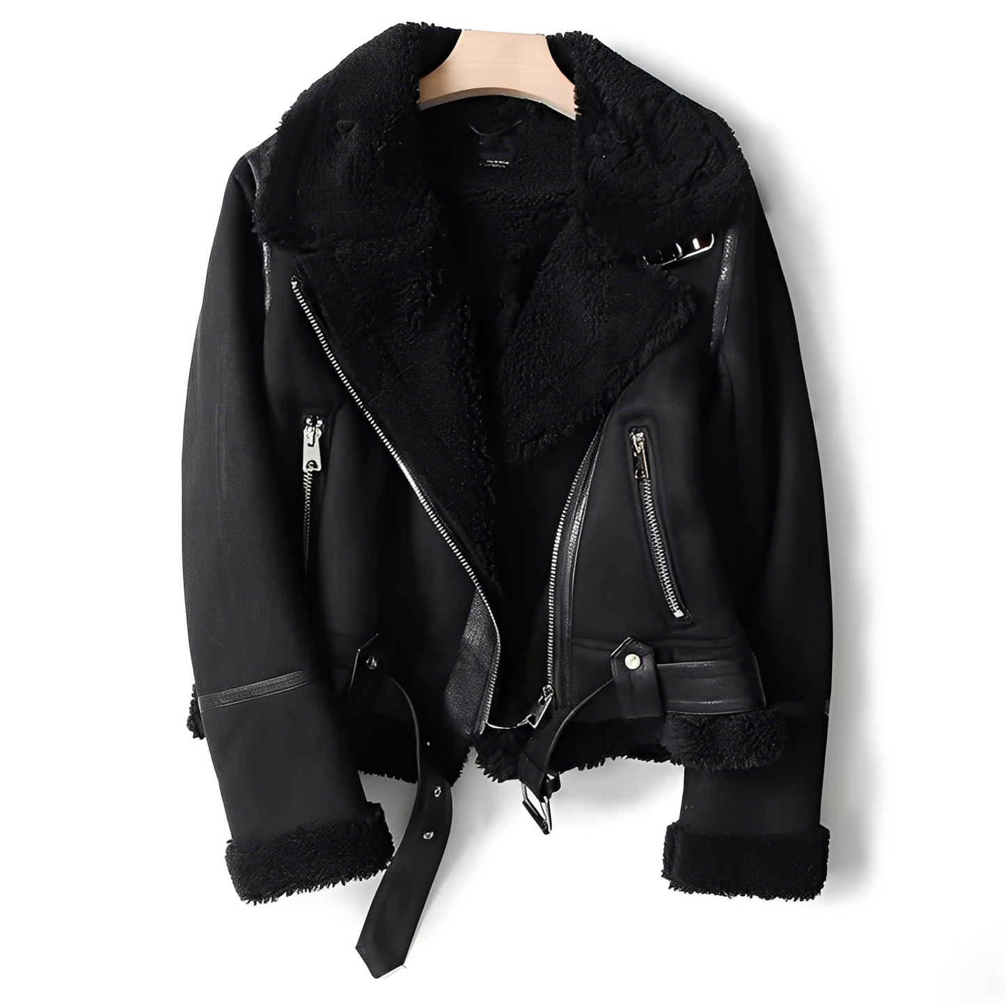 Blouson en cuir femme | Blouson motard femme en peau de mouton chaude