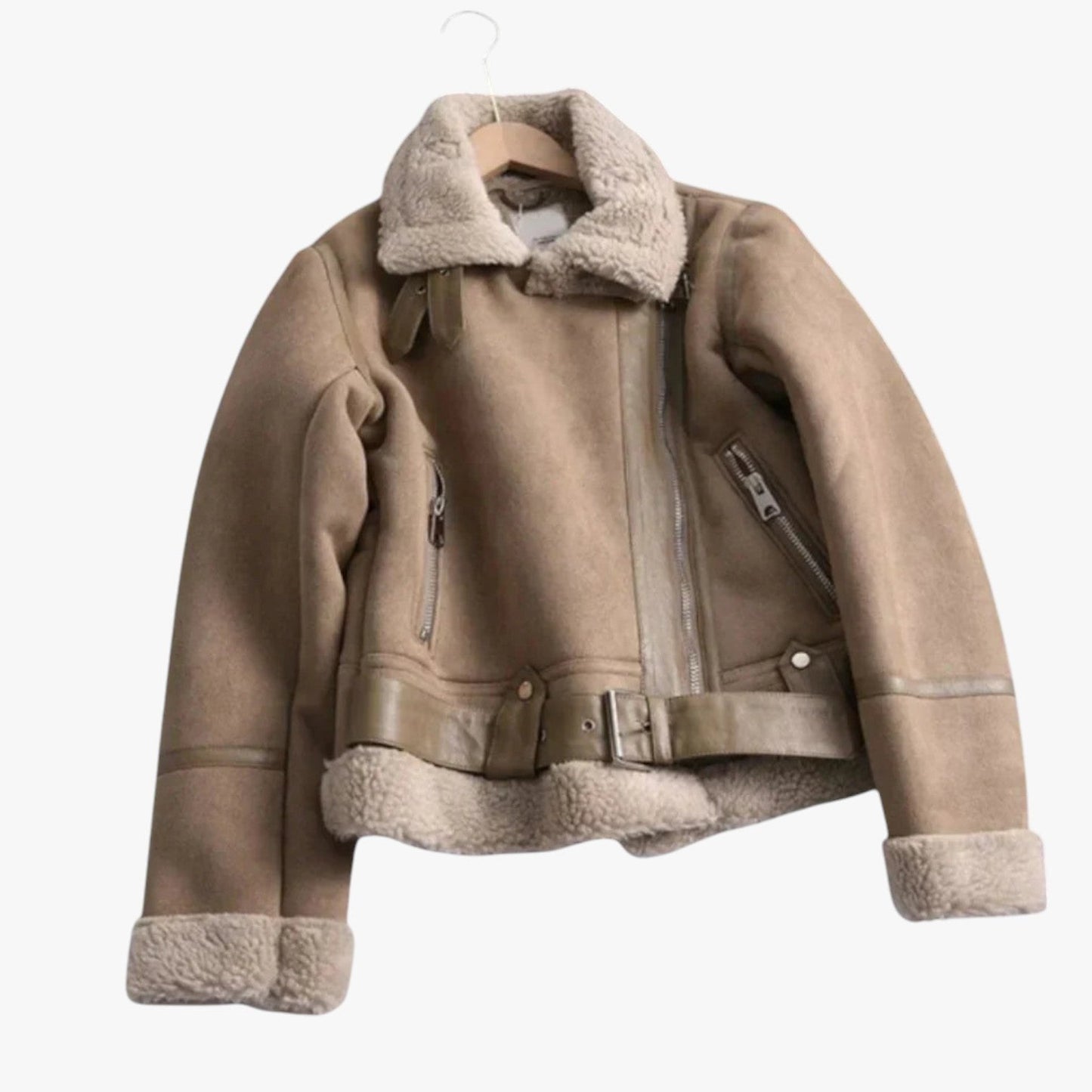 Blouson motard femme aspect cuir doublure Teddy chaude