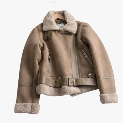 Blouson motard femme aspect cuir doublure Teddy chaude