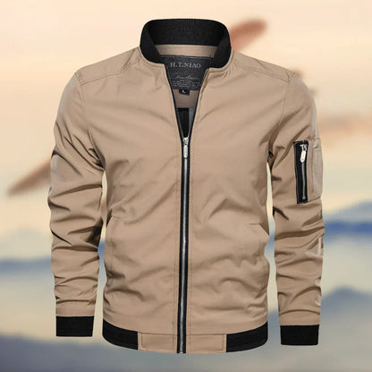 Blouson aviateur homme coupe droite fermeture éclair col poche sur la manche