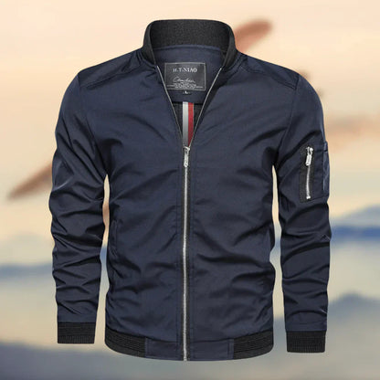 Blouson aviateur homme coupe droite fermeture éclair col poche sur la manche