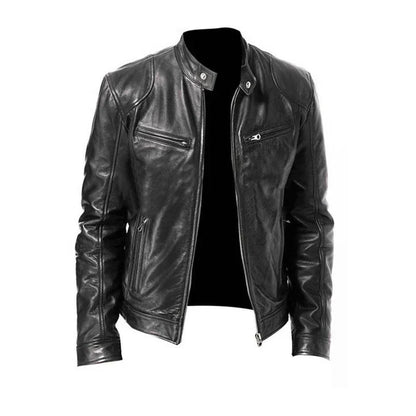 Blouson biker en cuir noir avec fermeture éclair