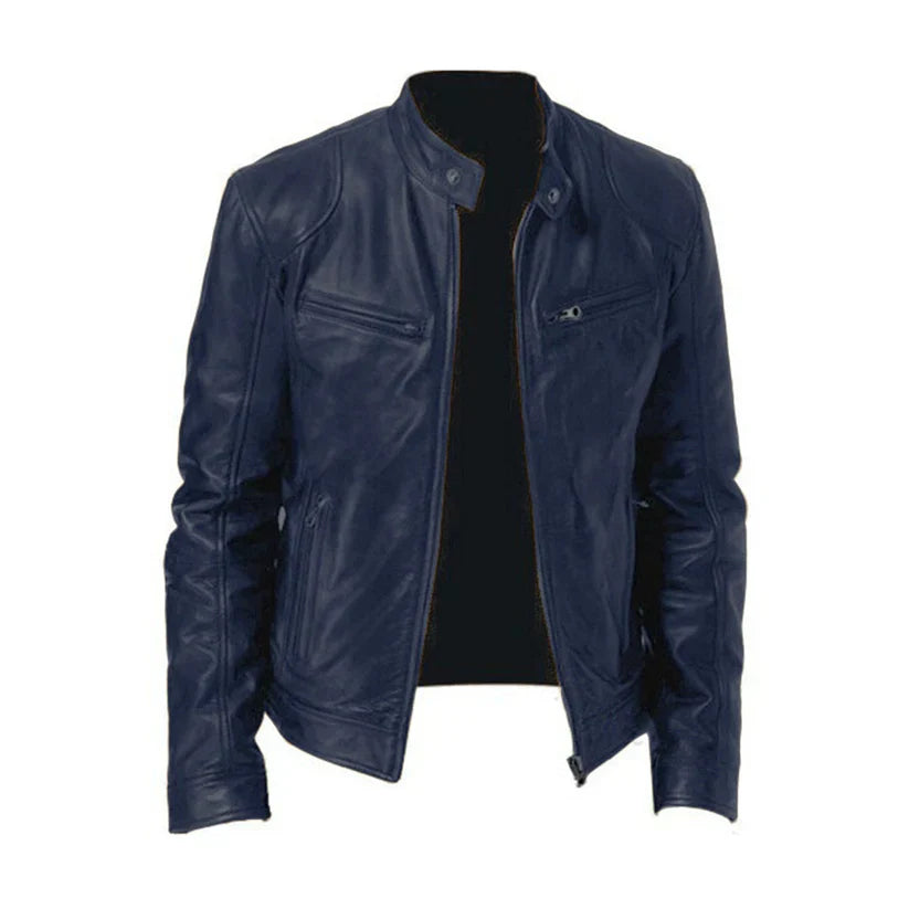 Blouson biker en cuir noir avec fermeture éclair