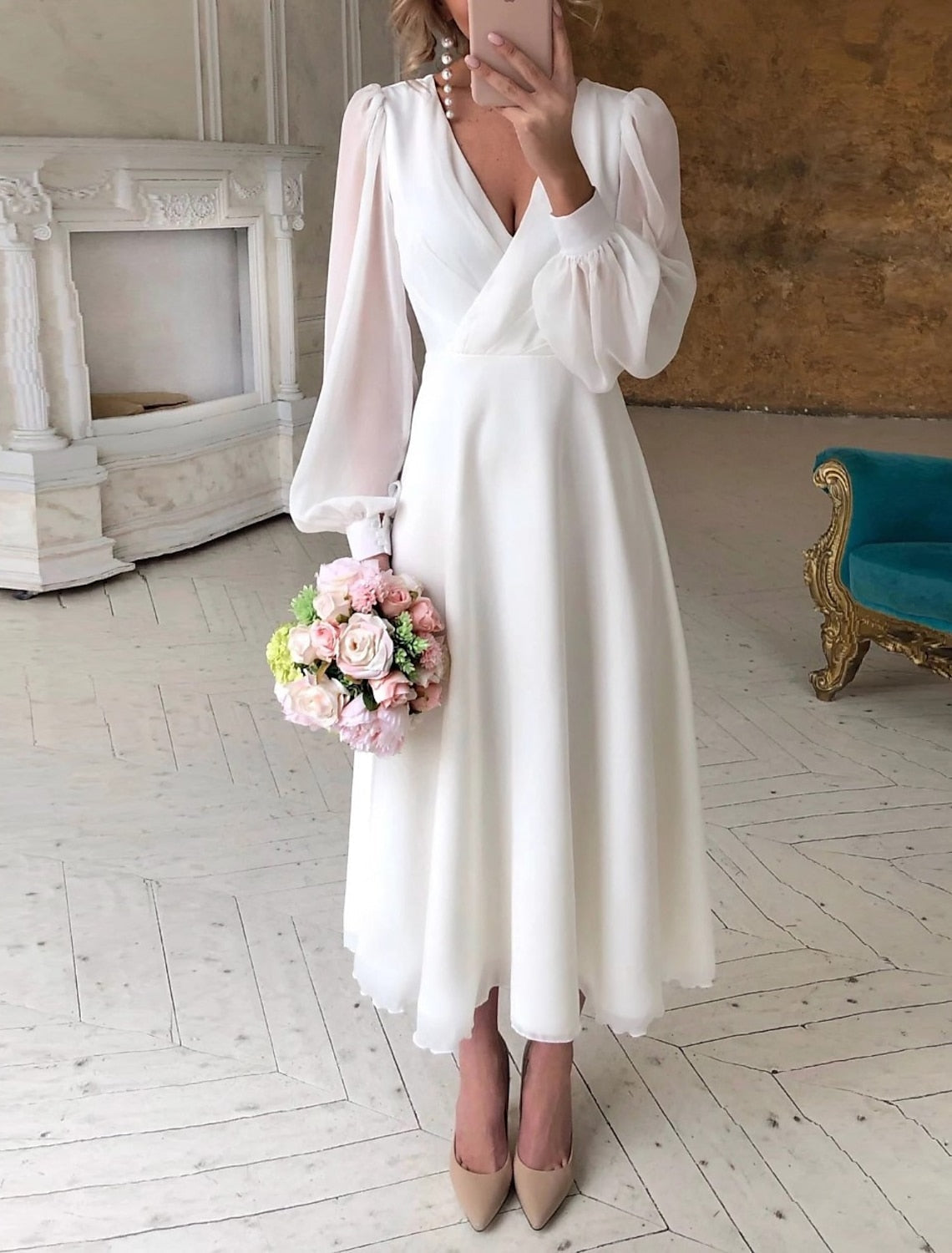 Elegantes Damenkleid Mittellänge Abendgarderobe - IdealeKleiden