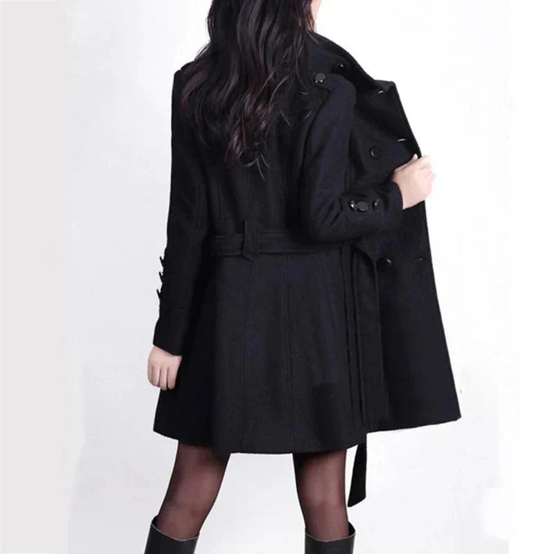 Damen Wintermantel Elegant Gürtel Design - IdealeKleiden